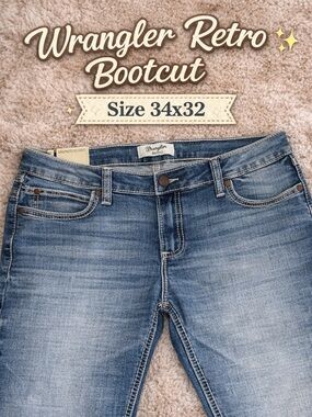Wrangler Retro Mae Bootcut Jeans 34x32 Mid Rise Western Stitch Denim